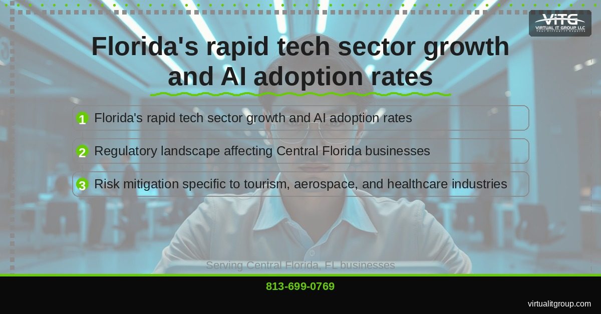 Central Florida business team implementing AI governance framework in modern conference room